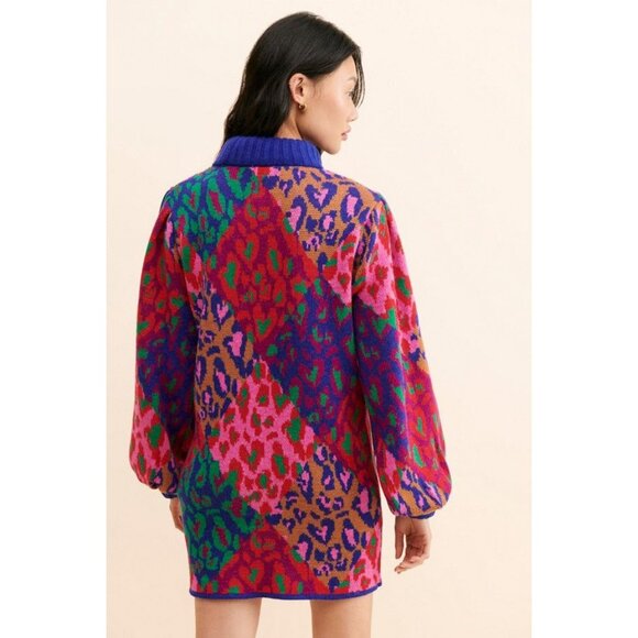 Farm Rio Mixed Leopard Pop Sweater Dress Size Small - Picture 4 of 6